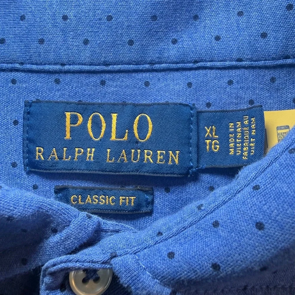 Polo Ralph Lauren Mens XL Blue Polka Dot Long Sleeve Classic Fit Polo Shirt